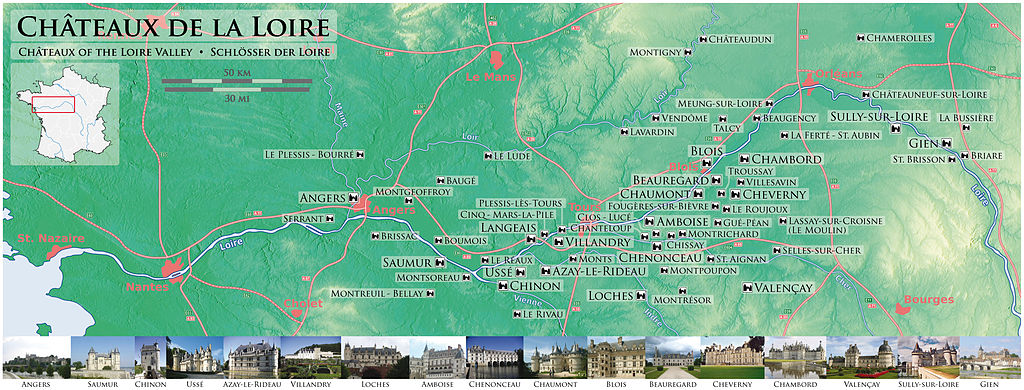 Carte des châteaux de la Loire.